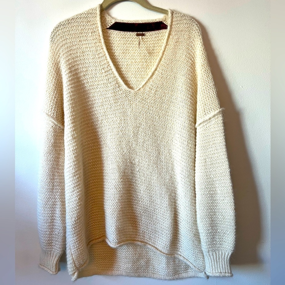 Free People Ivory All Mine Cotton Alpaca V-Neck Sweater - Picture 2 of 7
